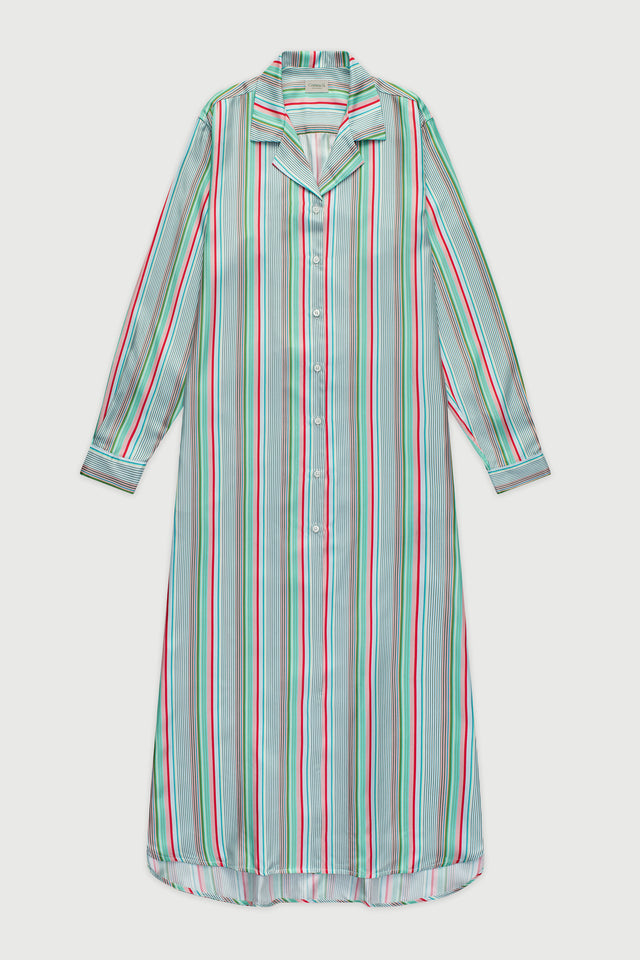Notched Collar Shirtdress, Silk Twill